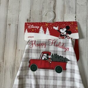 NWT Disney Christmas Mickey Mouse Baking Apron Red‎ & Gray With Truck